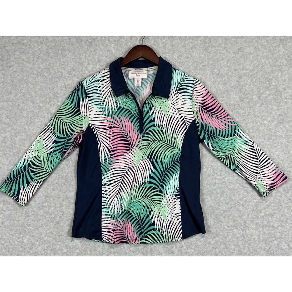 Tommy Bahama Golf Women’s Polo S Navy Tropical 1/4 Zip Pullover 3/4 Sleeve